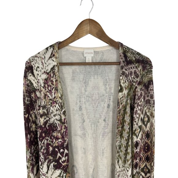 Chicos Open Front Long Sleeve Lightweight Knit Cardigan Women's Size 1 US M - Picture 2 of 9